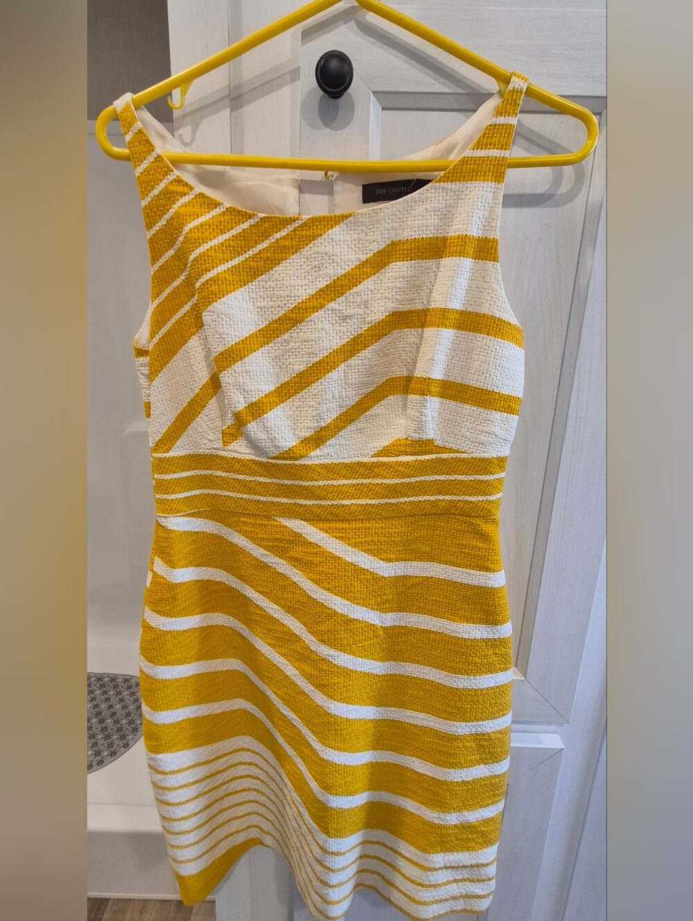 The Limited White and Yellow Striped Textured Sheath Dress